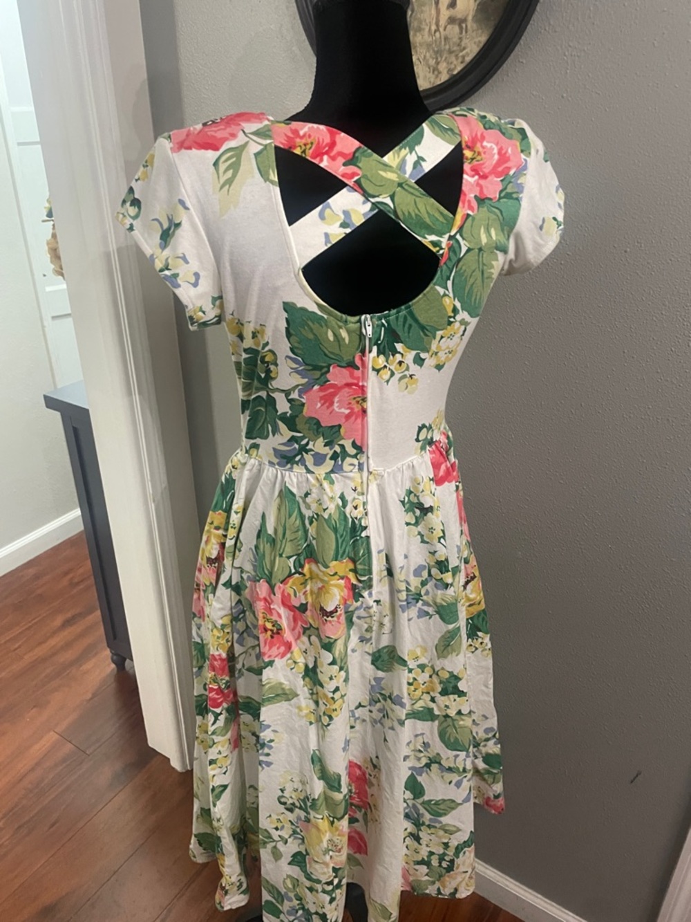 Vintage 80s EXPO Rose Print Cotton padsFit and Flare Full Dress - - Picture 3 of 10